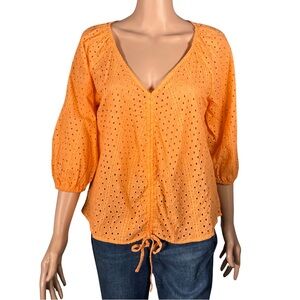 NWT Sanctuary Orange Eyelet Drawstring V-Neck Blouse Size M